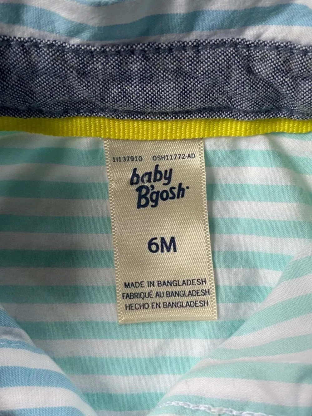 Oshkosh B'gosh Boys One Piece Size 6 Months Striped Shirt Rolled Sleeve Baby
